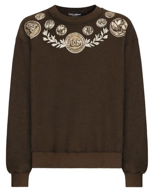 Dolce & Gabbana Brown Printed Cotton Sweatshirt for men