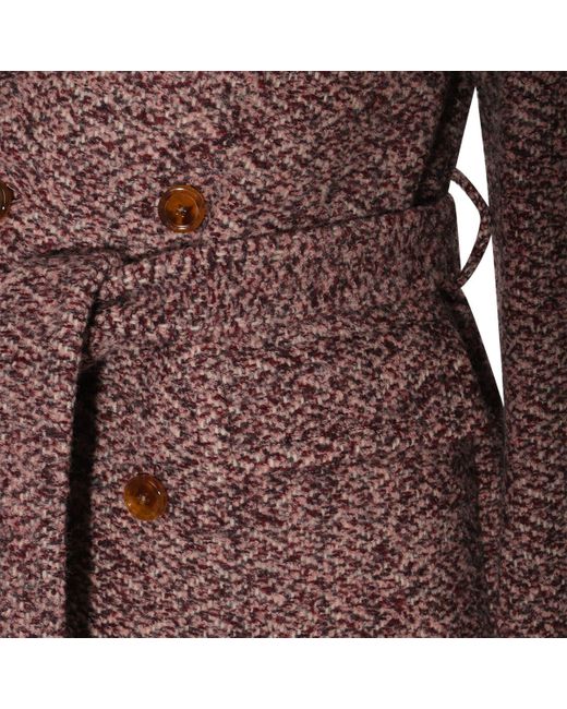 Etro Brown Dark Pink Wool Coat for men