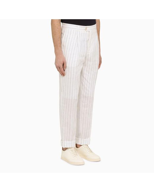 Brunello Cucinelli White Pinstripe Trousers for men