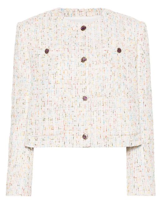 MSGM Natural Cropped Tweed Blazer