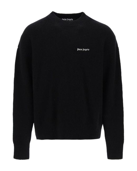 Palm Angels Black Sweater With Logo Embroidery for men