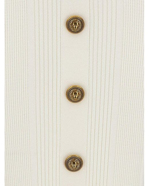 Balmain White Logo Button Midi Skirt