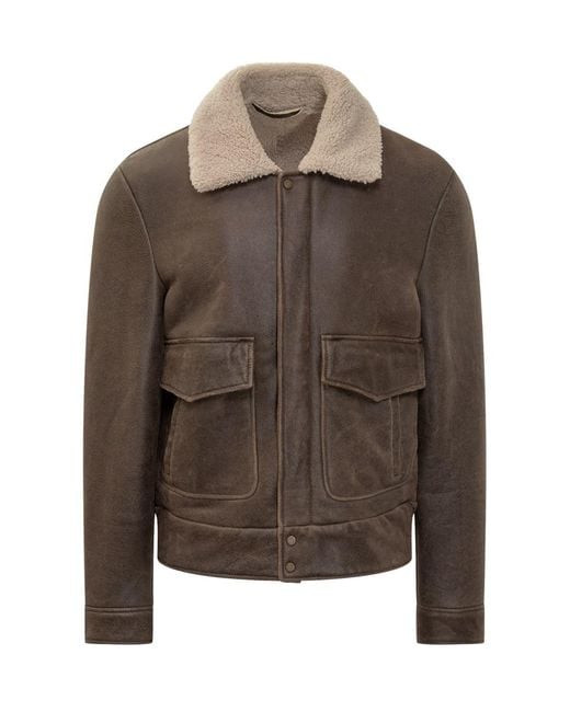 Salvatore Santoro Brown Shearling Jacket With Collar for men