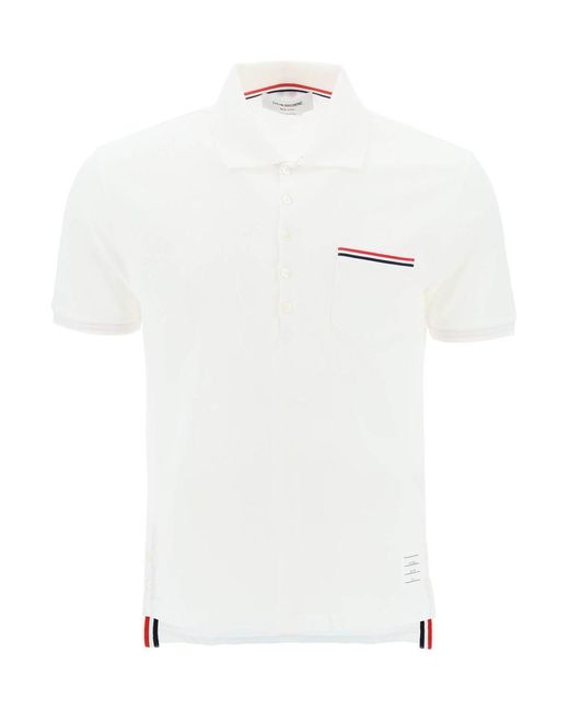 Thom Browne White Mercerized Cotton Polo Shirt for men