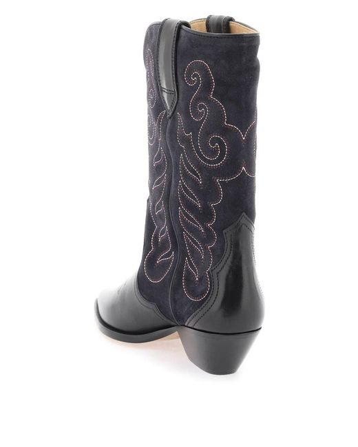 Isabel Marant Black Duerto Leather & Suede Cowboy Boot