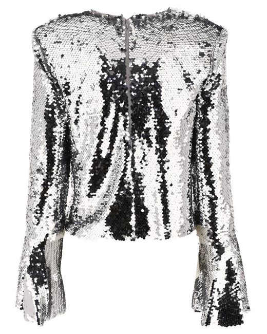 Self-Portrait Gray Sequinned Flared Top
