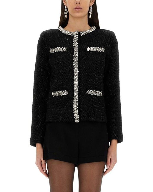 Self-Portrait Black Knitted Cardigan With Sequins