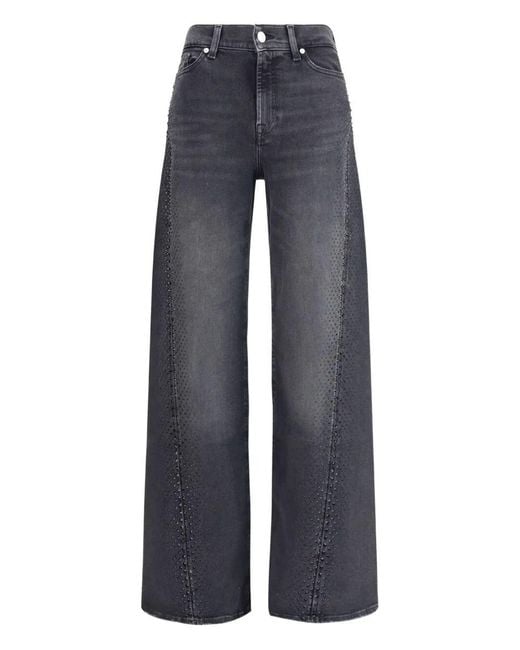 7 For All Mankind Blue Embellished Twisted Lotta Wide Leg Jeans