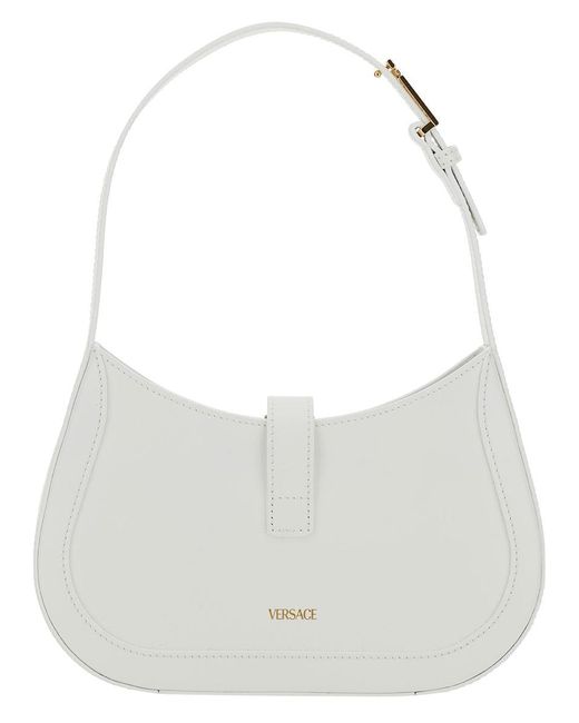 Versace 'greca Goddess' Small White Hobo Bag With Logo Detail In Leather Woman