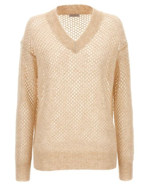 Brunello Cucinelli Natural 'Rustic Dazzling Net' Sweater