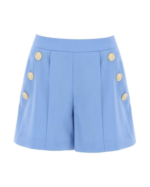 Balmain Blue Embossed Button Shorts With