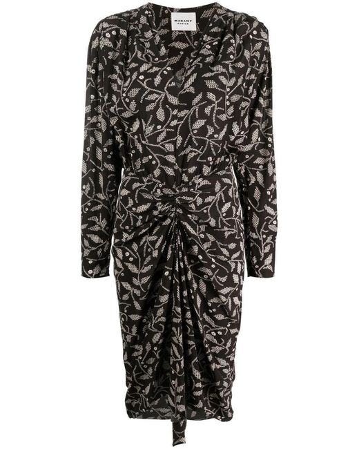 Isabel Marant Black Floral-print Wrap Midi Dress