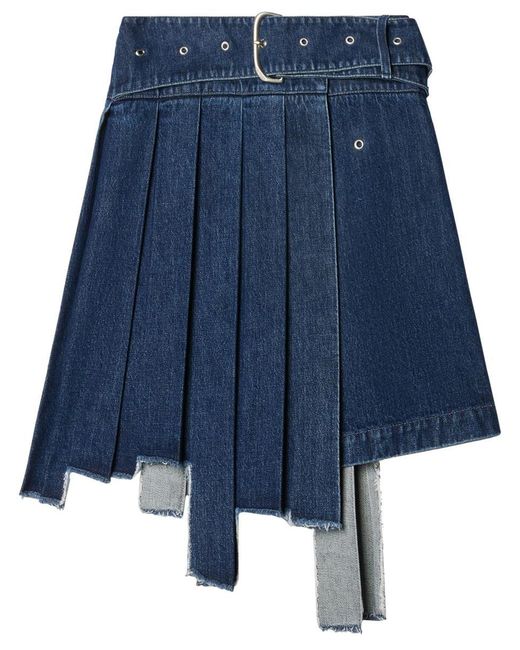 Off-White c/o Virgil Abloh Blue Off- Pleated Asymmetric Denim Skirt
