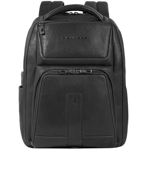 Piquadro Black 15.5" Leather Laptop Backpack Bags