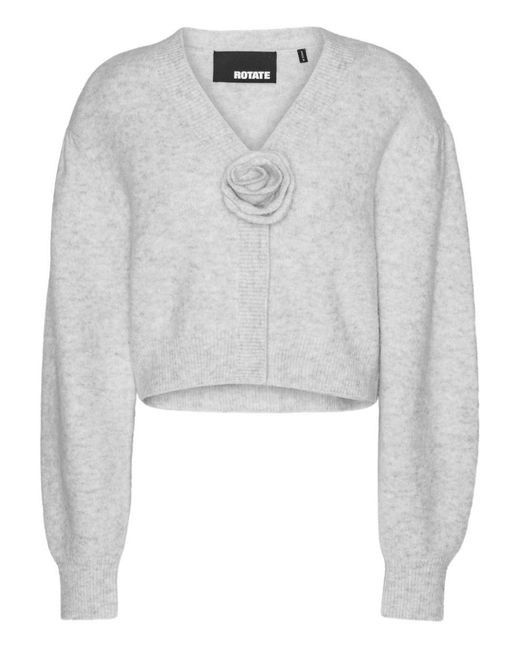 ROTATE BIRGER CHRISTENSEN White Cardigan With Rose Appliqué
