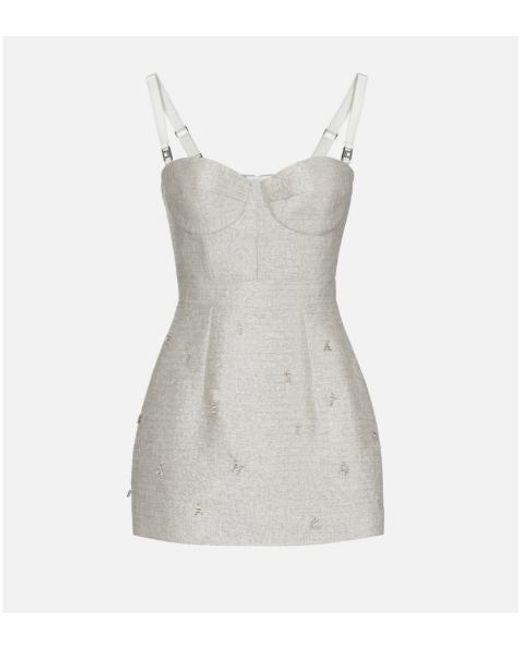 Elisabetta Franchi Gray Short Tweed Dress With Lurex Details