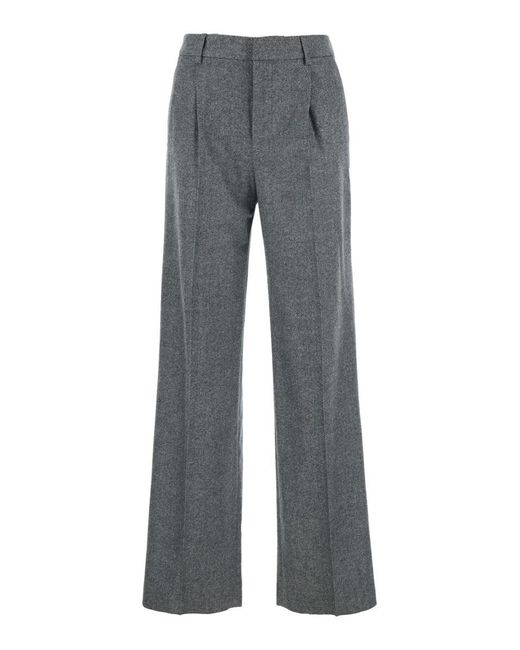 PT Torino Gray 'Lola' Pants With High Waist And Pleated Details