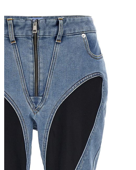 Mugler Blue Zipped Bi-material Jeans