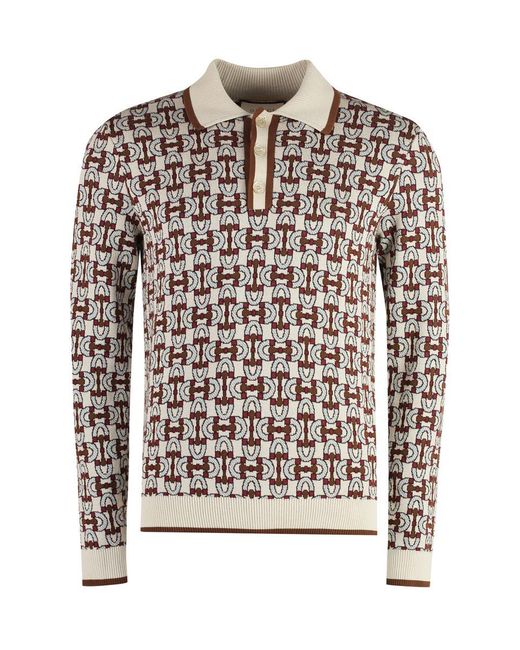 Gucci Natural Jacquard Knit Polo Shirt for men