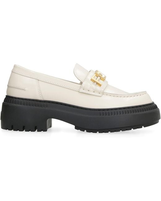 Fendi White Graphy Leather Loafers