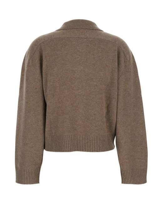 Loulou de Saison Brown Polo Shirt Style Sweater With Classic Collar And Ribbed Trims