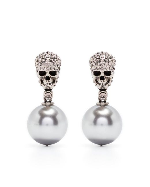 Alexander McQueen White Pearl Skull Earrings
