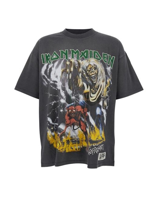 Represent Gray Crewneck T-Shirt With Maxi Graphic Print On Front And Rear for men