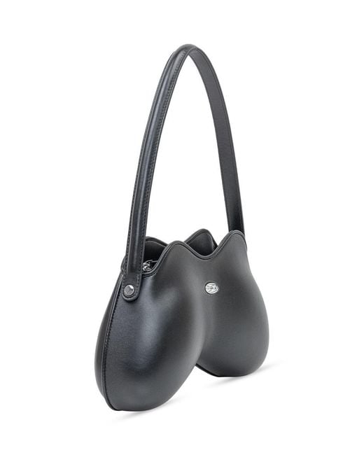 DIESEL Black Leather Shoulder Bag With Metallic Logo