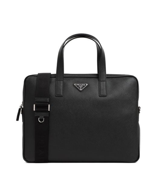 Prada Black Leather Work Bag for men