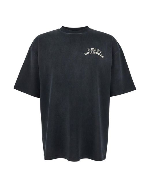 Amiri Black Crewneck T-Shirt With Logo Lettering On Front And Rear for men