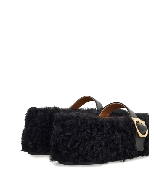 Ferragamo Black Buckle-Fastening Shearling Lace-Up Shoes