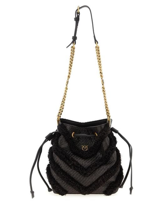 Pinko Black Raffia Mini Bucket Bag