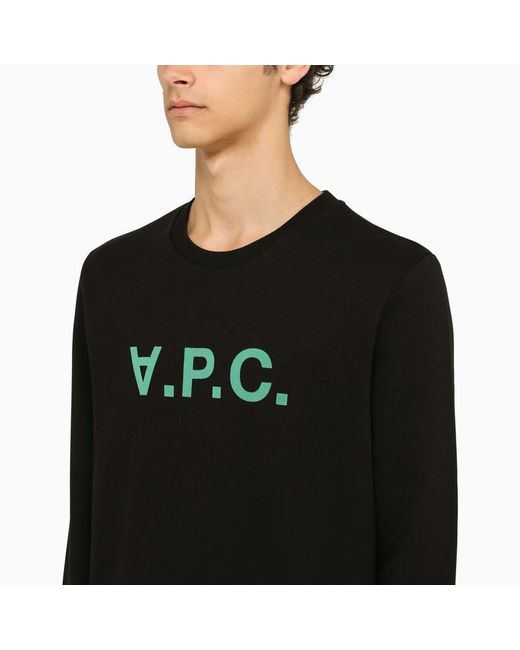 A.P.C. Black Crewneck Sweatshirt With Green Logo for men