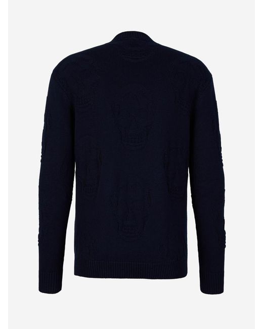 Alexander McQueen Blue Skull Cotton Sweater for men