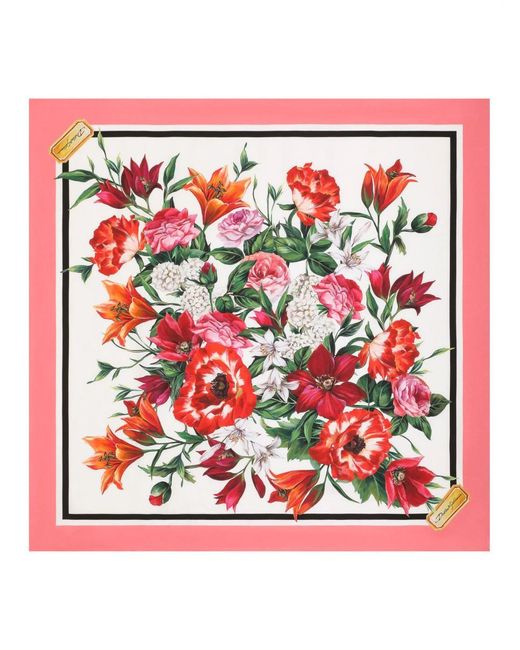 Dolce & Gabbana Red 90X90 Silk Twill Foulard