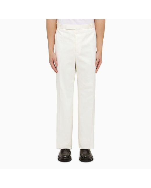 Thom Browne White Straight Cotton Trousers for men