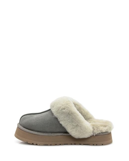 Ugg White Slippers W Disquette In Shearling Grey