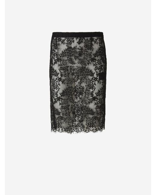 Saint Laurent Black Midi Silk Skirt