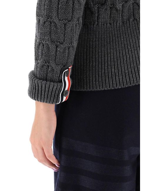Thom Browne Gray Sweater In Wool Cable Knit