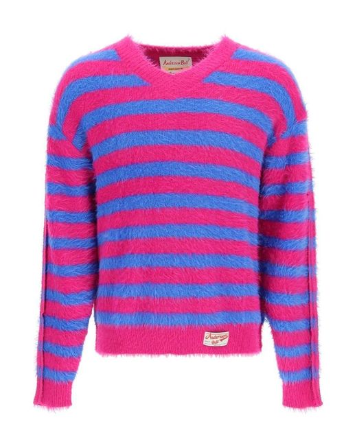 ANDERSSON BELL Brushed Effect Striped Sweater in Pink for Men | Lyst