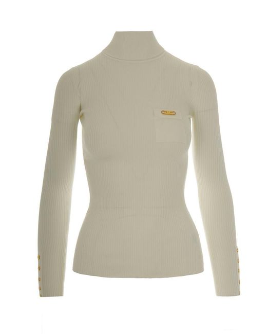 Elisabetta Franchi Gray Maglia A Costine Con Taschino Avorio