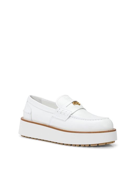 Miu Miu White Calf Leather Loafers With Front Plaque