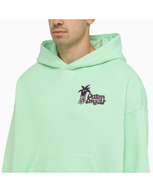 Palm Angels Green Hoodie With Palm Long Legs Print for men