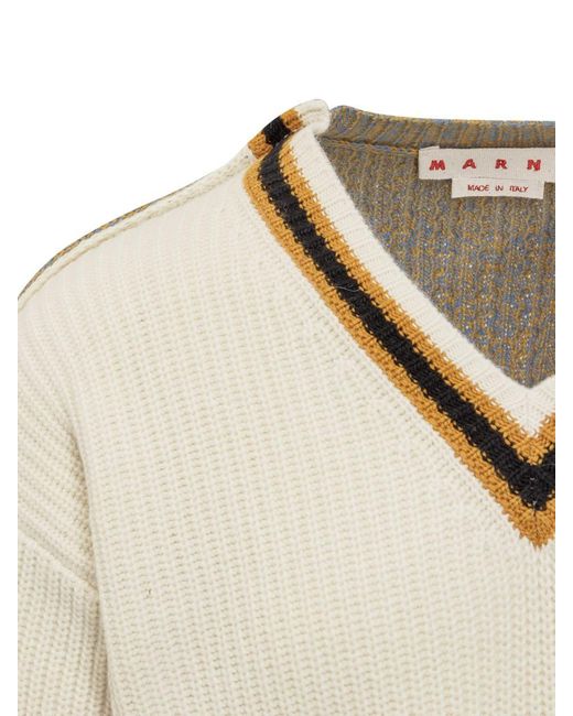 Marni Natural V-Neck Sweater for men