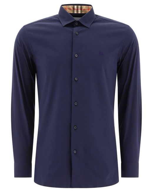 Burberry Blue Ekd Stretch Cotton Shirt for men