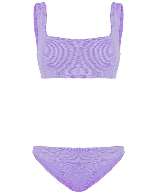 Hunza G Purple Xandra Bikini Stretchy High-Cut Swimsuit