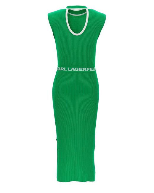 Karl Lagerfeld Green Logo-waist Knitted Dress