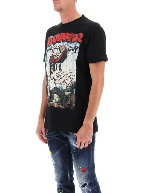 DSquared² Black T Shirt With Graphic Print for men