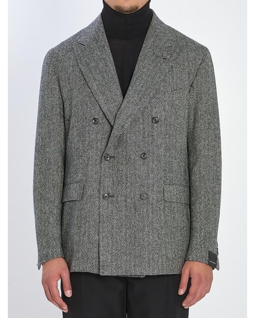 Tagliatore Gray Herringbone Double-Breasted Jacket for men