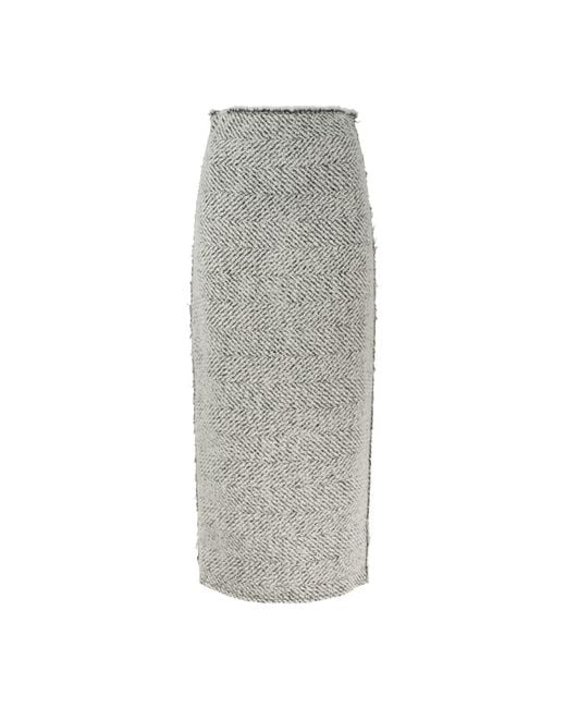 Alberta Ferretti Women's Gray Herringbone Pencil Skirt